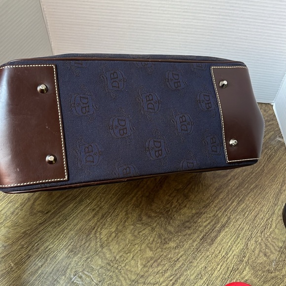 Dooney & Bourke Canvas Signature Double Handle Tote Leather Navy Blue Brown - Picture 8 of 17
